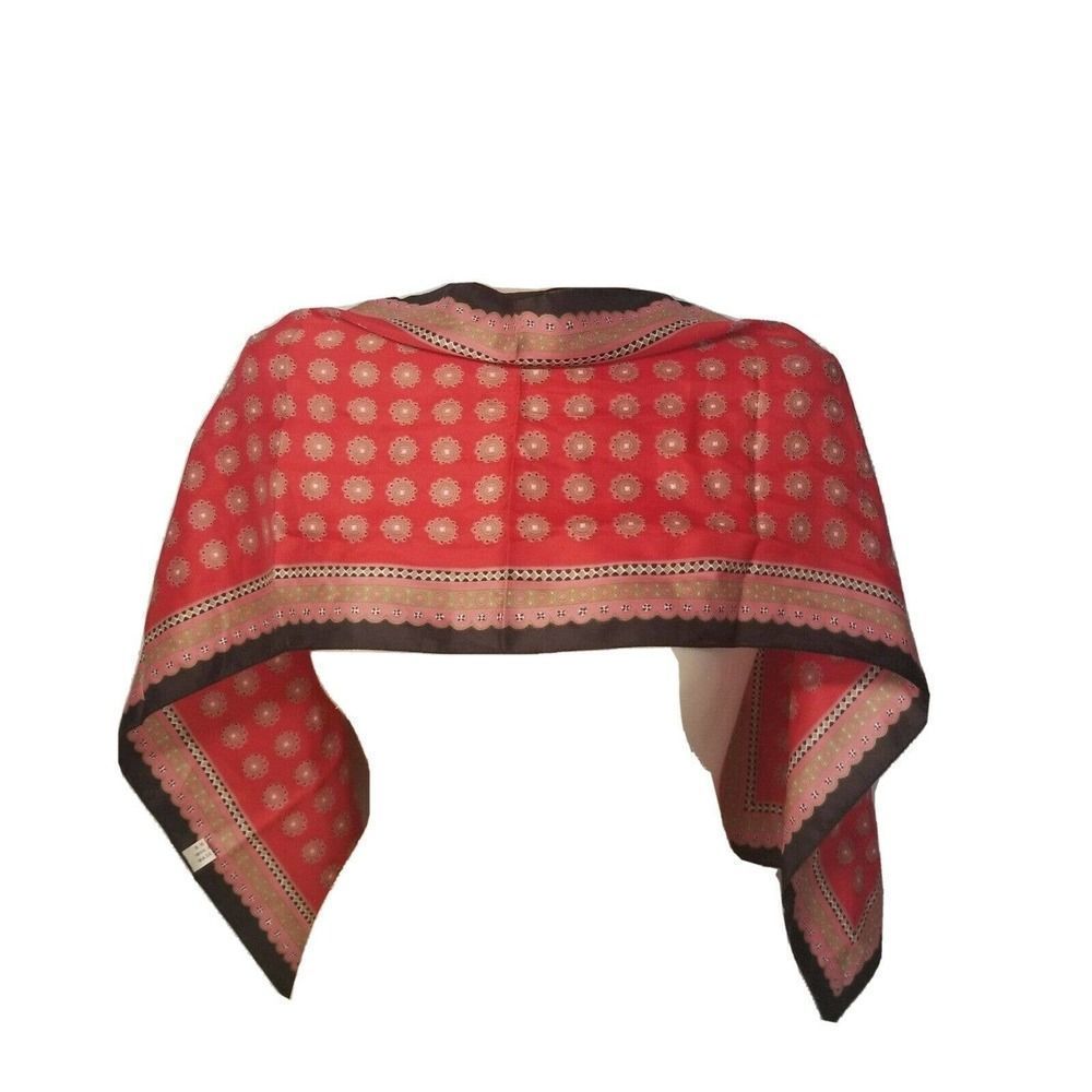 Vintage Color Block Acetate Italian Scarf Modernist 11"x54" Unisex Red blk tan